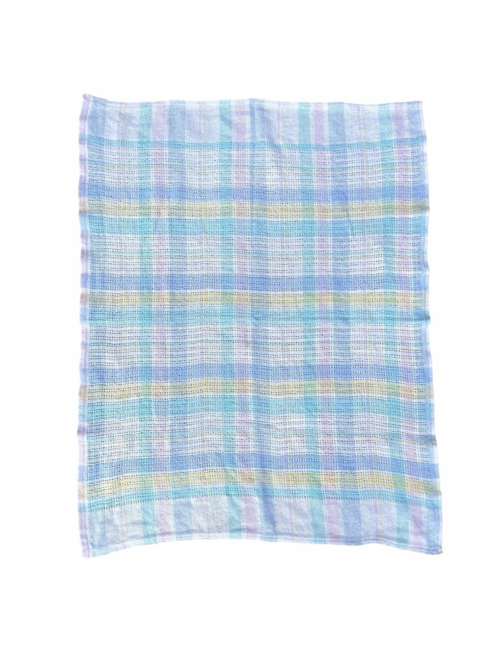 Vintage Beacon Baby Blanket Pastel Plaid Stripe 100% Cotton USA Made 30" x 40"